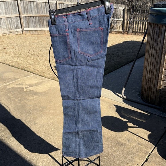 NOS Deadstock 1960s Unisex Flare Jeans Capers Low Rise Blue Denim Talon Zipper - Picture 4 of 9